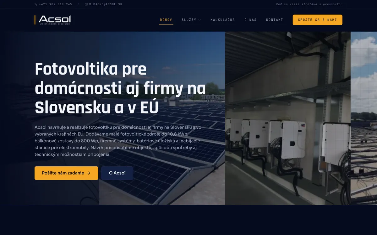Web ACSOL, fotovoltika pre domy aj firmy, zobrazenie na počítači